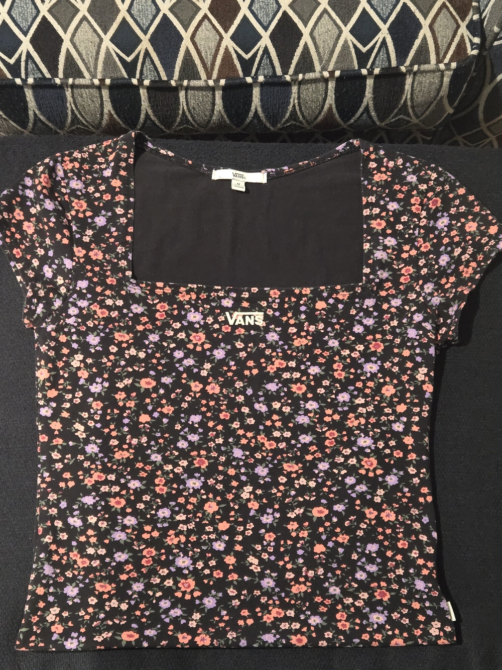 Vans Black Short-Sleeve Floral Square Neck Tee